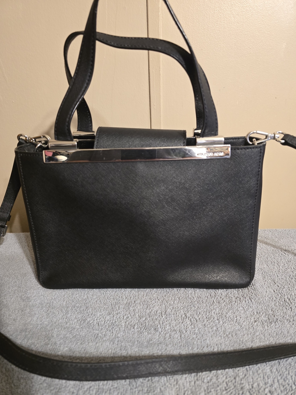 Michael Kors Black Shoulder Bag with Silver Accent And Matching Wallet